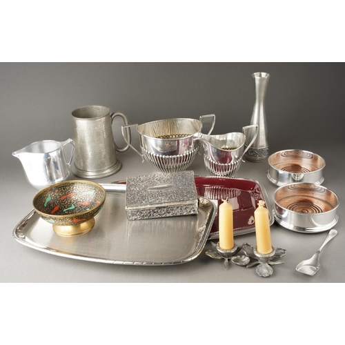 653 - Assorted pewter, plate and EPNS to include a pair of wine coasters, Georgian style sugar bowl and mi... 
