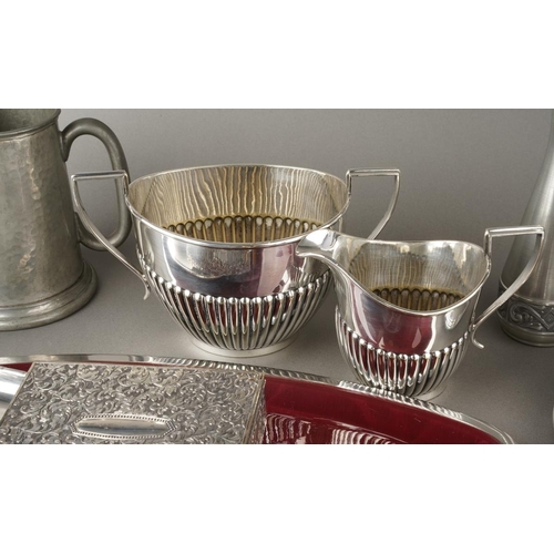 653 - Assorted pewter, plate and EPNS to include a pair of wine coasters, Georgian style sugar bowl and mi... 