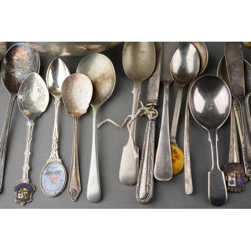 656 - A box of silver and silver plate, including a quantity of silver plated flatware, two small silver m... 