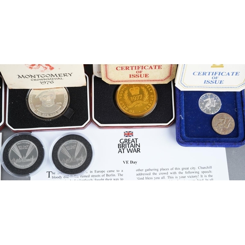 664 - A collection of silver, silver plated and other commemorative coins, including two Royal Mint 2013 T... 