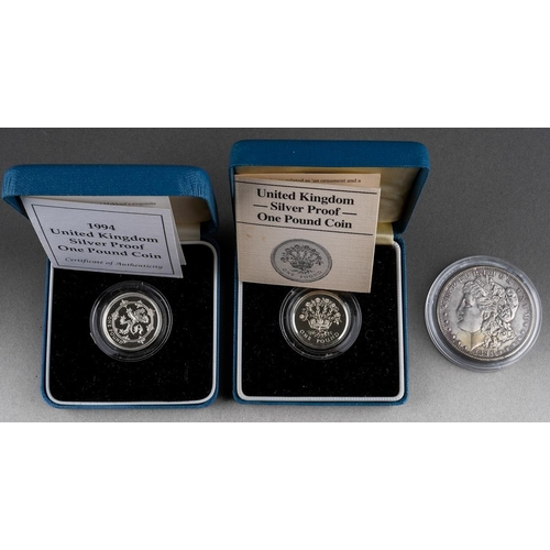 674 - 1891 Morgan Dollar (Philadelpia mint) V.F. 
1986 'N.I FLAX' silver proof one pound coin (encapsulate... 