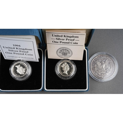 674 - 1891 Morgan Dollar (Philadelpia mint) V.F. 
1986 'N.I FLAX' silver proof one pound coin (encapsulate... 