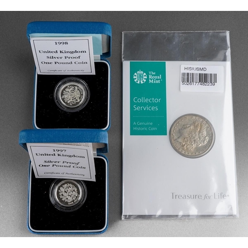 675 - 1898 Morgan Dollar (Philadelphia mint) V.F. 
1997 '3 Lions' silver proof one pound coin (encapsulate... 