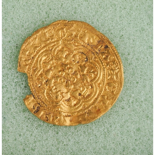 693 - Edward third gold quarter noble coin, 1.88 grams approx - 20mm diameter approx