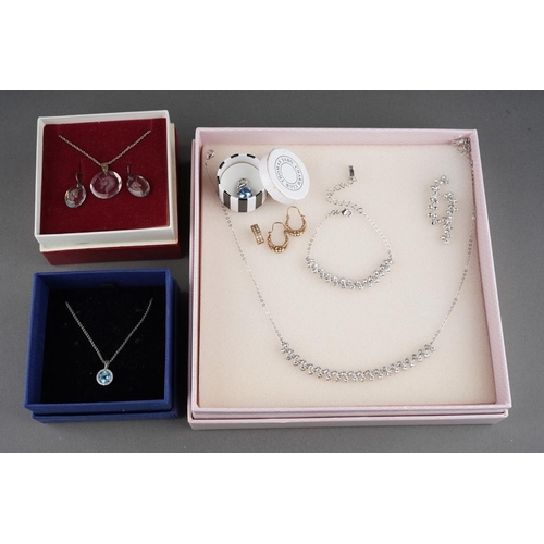 760 - Boxed Ted Baker set, Swarovski pendant and chain in a box, white metal ( marked 925) mounted earring... 