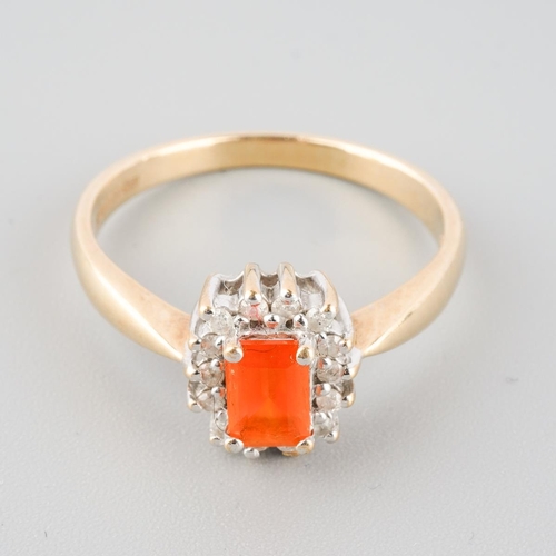772 - A 9ct gold fire opal and diamond cluster ring. Hallmarked 9ct gold, approx ring size R, approx gross... 