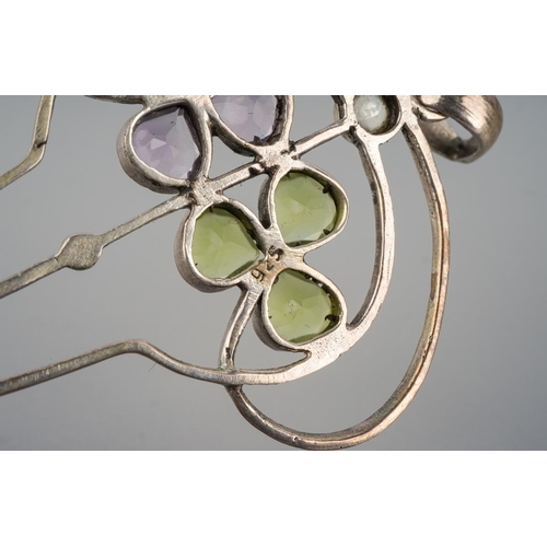 774 - A peridot and amethyst pendant. With fresh water cultured pearl accents, reminiscent of the Suffrage... 