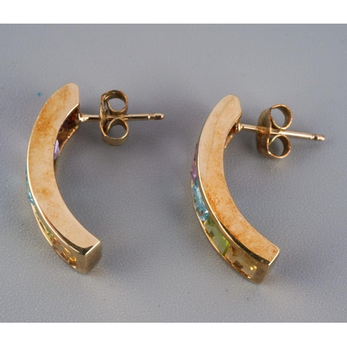 781 - A pair of 9ct gold multi gem set earrings. Hallmarked 9ct gold, approx length 18mm, approx gross wei... 