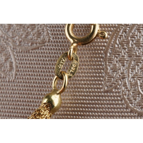 812 - A neckace, stamped 750. The rope twist necklace with textured bar terminals, stamped 750, approx len... 