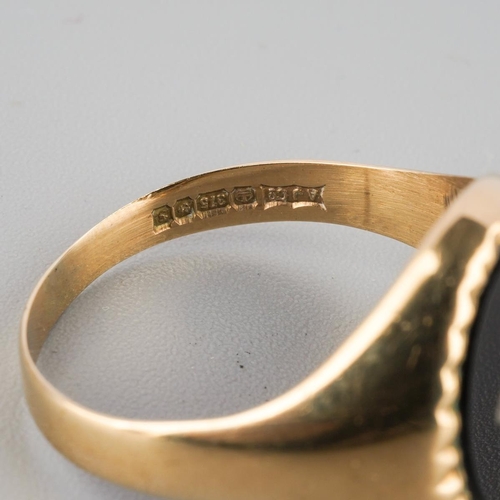 863 - A 9ct gold diamond and onyx signet ring. Hallmarked 9ct gold,  approx ring size P, approx gross weig... 