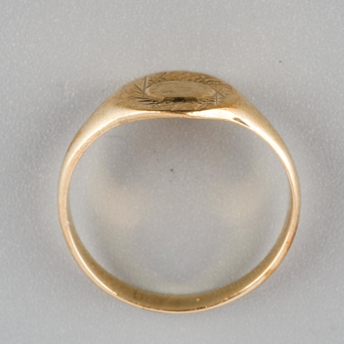 868 - A 9ct gold signet ring. Hallmark 9ct gold, approx ring size N 1/2, approx gross weight 2.5 grams.