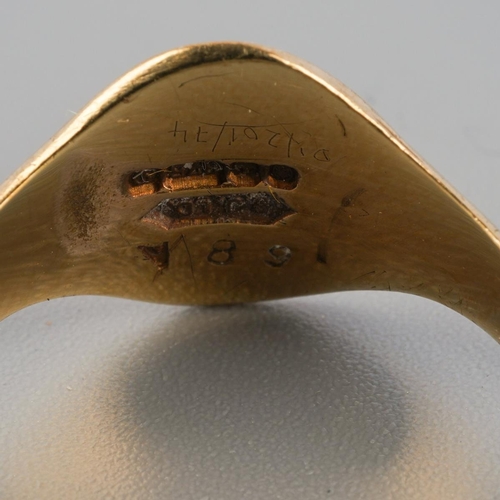 868 - A 9ct gold signet ring. Hallmark 9ct gold, approx ring size N 1/2, approx gross weight 2.5 grams.
