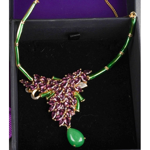 896 - Three pieces of white metal ( marked 925) costume jewellery by TJC to include a gem set enamel neckl... 