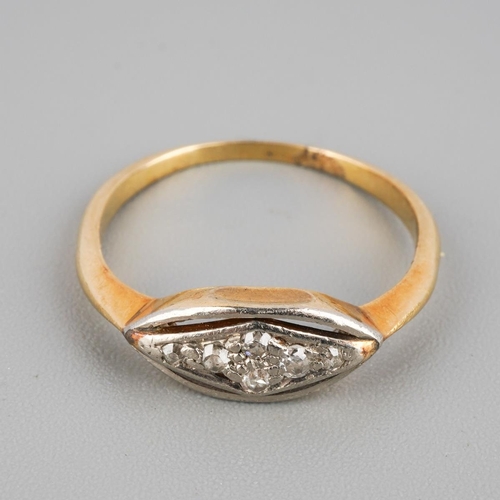 914 - An early 20th century diamond ring. Set with single cut diamonds, stamps worn away, assessed as appr... 