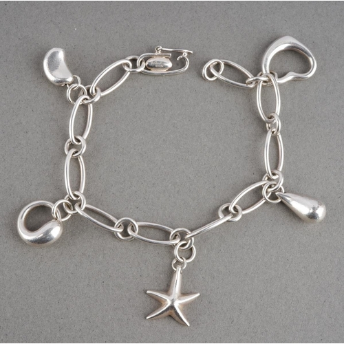 927 - A charm bracelet by Elsa Peretti for Tiffany & Co. The bracelet suspending five charms, bracelet sig... 