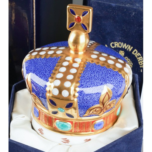 269 - Two boxed Royal Crown Derby limited edition crown paperweights, commemorating Queen Mother's 100th b... 
