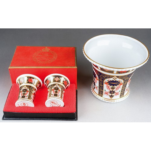 277 - A Royal Crown Derby 1128 Imari pattern conical vase with beaded rims, first quality, printed factory... 