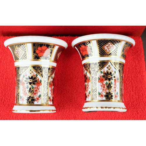 277 - A Royal Crown Derby 1128 Imari pattern conical vase with beaded rims, first quality, printed factory... 