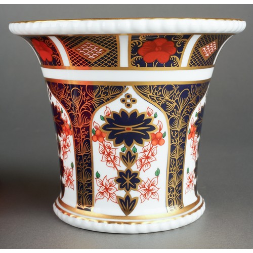 277 - A Royal Crown Derby 1128 Imari pattern conical vase with beaded rims, first quality, printed factory... 