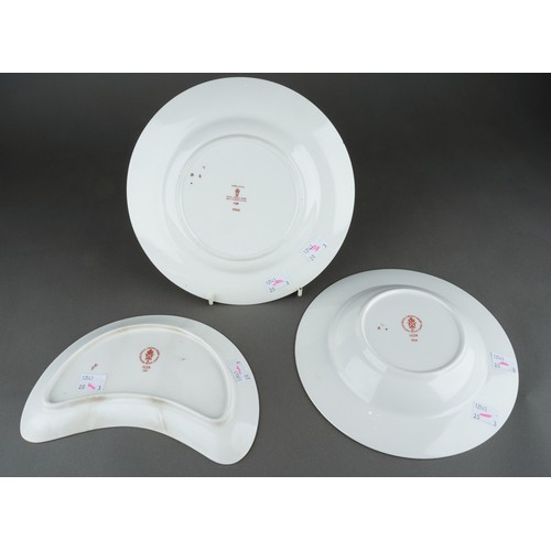 286 - Three pieces of Royal Crown Derby 1128 Imari, comprising a crescent shaped salad plate, a soup plate... 