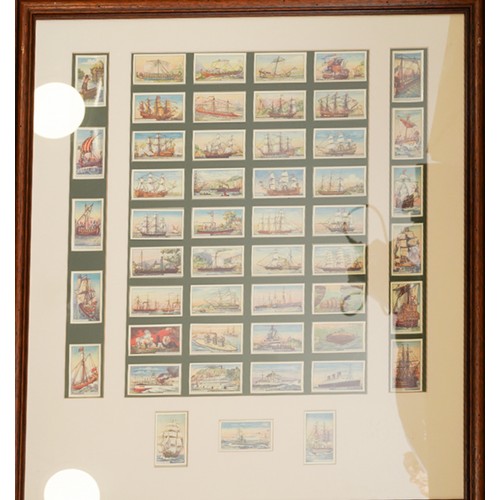 97 - Five frames of vintage and reproduction cigarette cards, including Wills Our King and Queen,nostalgi... 