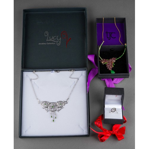 896 - Three pieces of white metal ( marked 925) costume jewellery by TJC to include a gem set enamel neckl... 