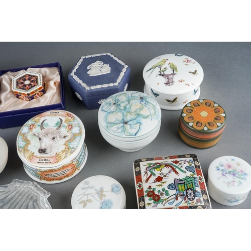 5 - A collection of ring / trinket boxes including two Royal Crown Derby A1297 Imari hexagonal boxes and... 