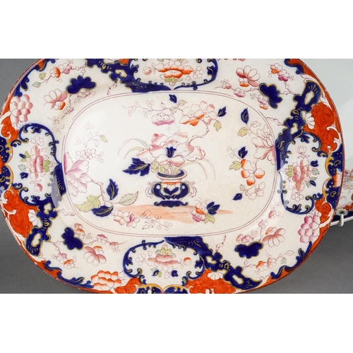14 - A Victorian Imari earthenware oval dish, impressed mark and painted numbers, approx 34.5cm wide (hea... 