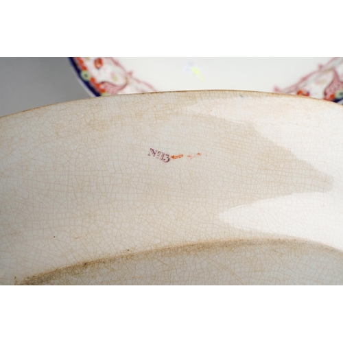14 - A Victorian Imari earthenware oval dish, impressed mark and painted numbers, approx 34.5cm wide (hea... 