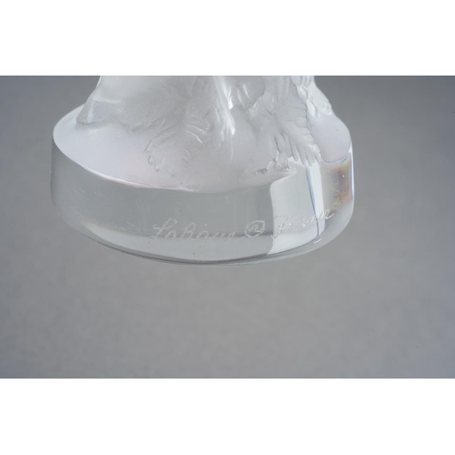 24 - A Lalique frosted glass stauette Le Faune, etched mark to the clear base, height 14cm approx (1)