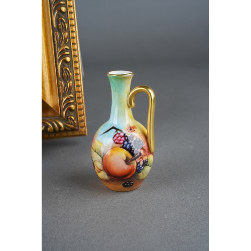 29 - A Royal Worcester rectangular hand painted fruit study plaque of apples and blackberries on a bank, ... 