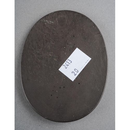 39 - An 18TH century black basalt plaque, marked on the back, “Dr Fothergill”, 10cm x 7.5cm approx, proba... 