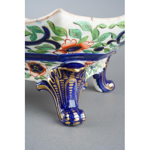 46 - An early 19th Century stoneware rectangular bowl, shaped rim on scroll feet, approx 26cm long [1]
