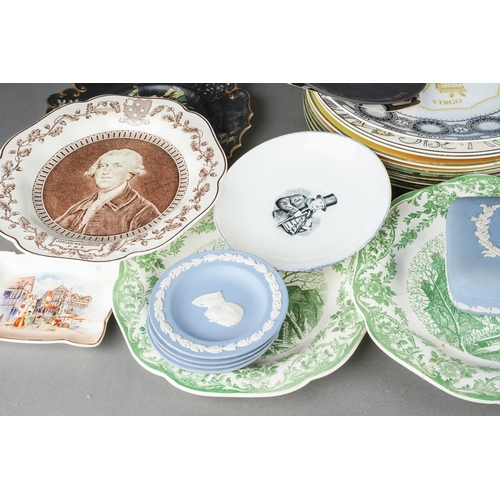 56 - A box of assorted 19th and 20th century ceramics, including Wedgwood pale blue and green jasperware,... 