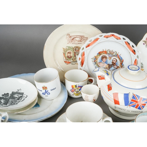 57 - A box of Victorian and 20th century Royal commemorative and World War / Peace ceramics, etc,  includ... 