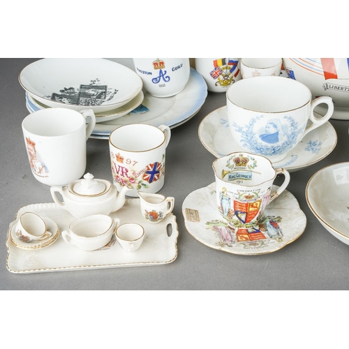 57 - A box of Victorian and 20th century Royal commemorative and World War / Peace ceramics, etc,  includ... 
