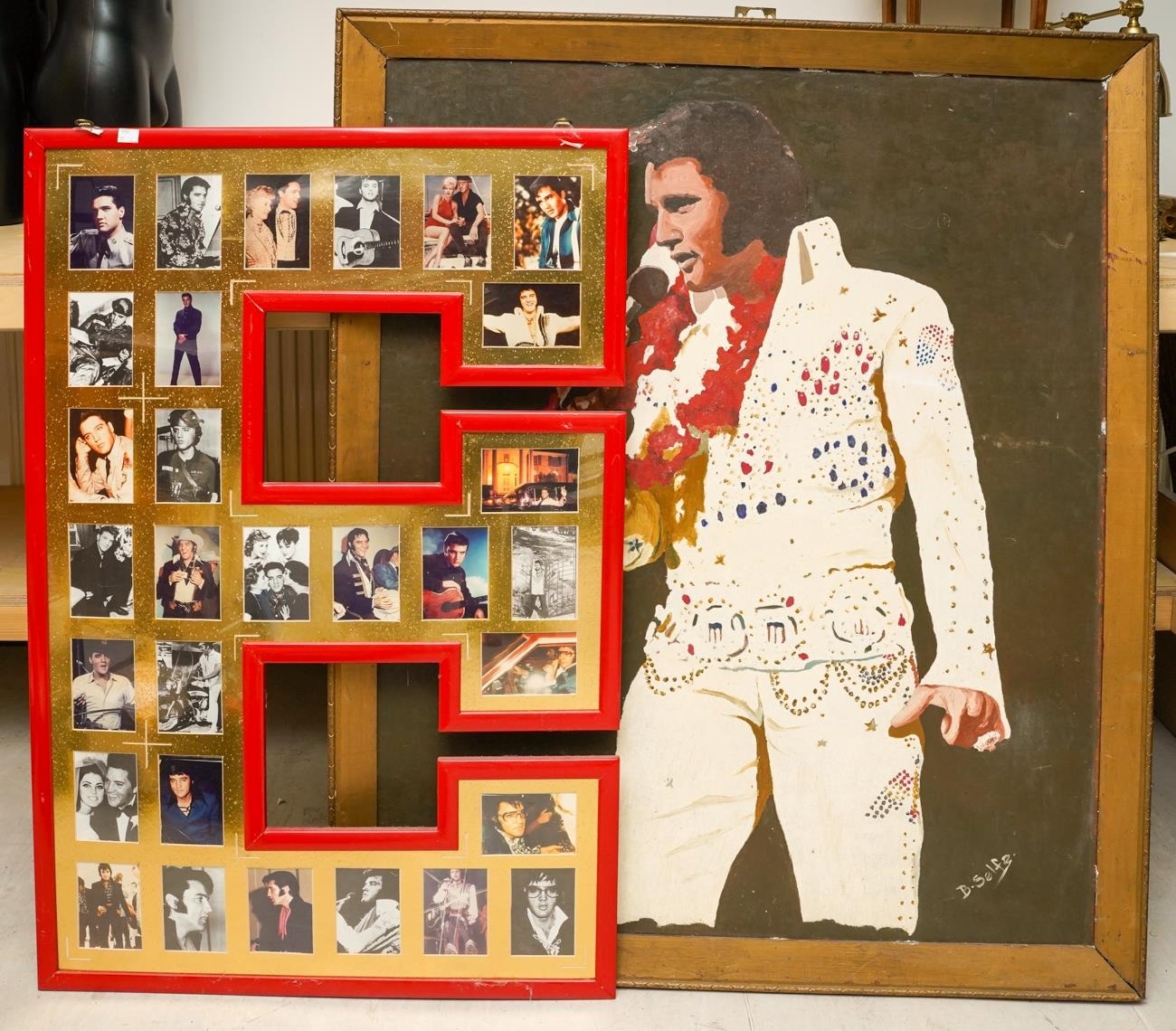 A large Elvis Presley canvas and the letter 