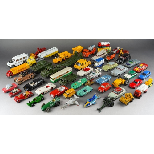 714 - A quantity of playworn assorted die cast vehicles, including Spot-On, Dinky, Corgi, Lledo, Macdonald... 