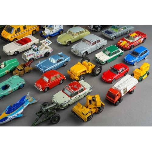 714 - A quantity of playworn assorted die cast vehicles, including Spot-On, Dinky, Corgi, Lledo, Macdonald... 