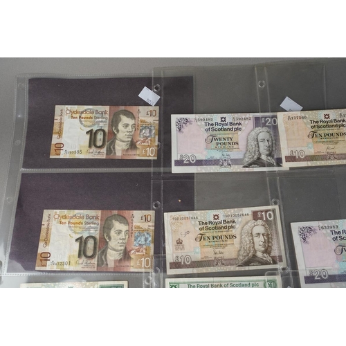 A collection of Scottish banknotes (£1-10 and £20)