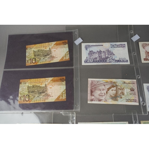 A collection of Scottish banknotes (£1-10 and £20)