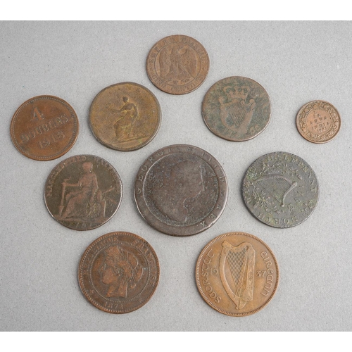 1415 - Collection of coins 1854 5 centimes, 1797 Penny, 1937 Irish Penny, 1799 Half Penny (poor), 1872 10 c... 