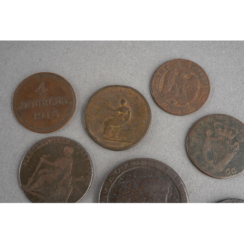 1415 - Collection of coins 1854 5 centimes, 1797 Penny, 1937 Irish Penny, 1799 Half Penny (poor), 1872 10 c... 
