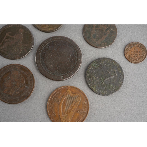 1415 - Collection of coins 1854 5 centimes, 1797 Penny, 1937 Irish Penny, 1799 Half Penny (poor), 1872 10 c... 