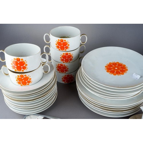 2 - Richard Scharrer Orange Tulip Pinwheel design for Thomas Germany (Rosenthal) 1960s porcelain part di... 