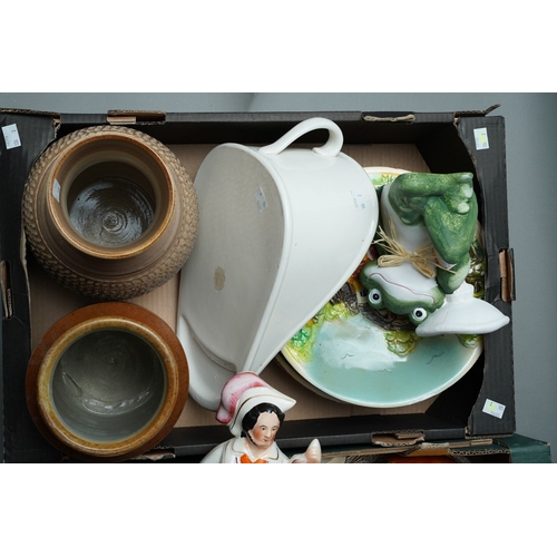 6 - A Staffordshire style large figure of a Highland Hunter with Dog and Game together with assorted cer... 