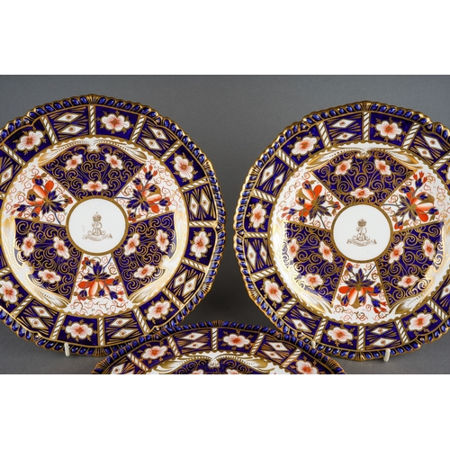 15 - A set of six Royal Crown Derby silver shape dessert plates in the 2451 pattern, the centre of each b... 