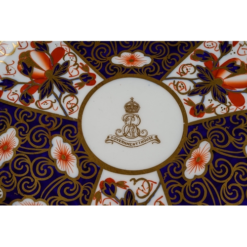 15 - A set of six Royal Crown Derby silver shape dessert plates in the 2451 pattern, the centre of each b... 