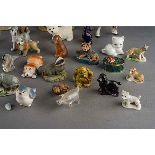 17 - A box of Wade Whimsies, Wade Disney dogs, Border Fine Arts terriers, glass animals, other ceramic an... 