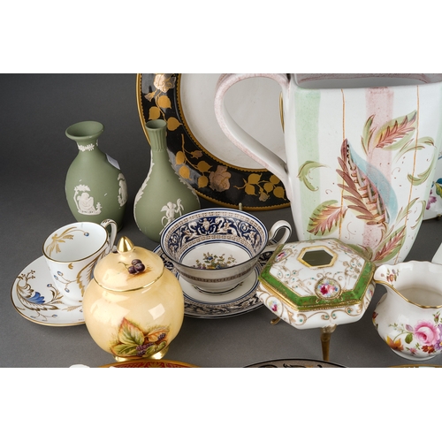 24 - Two boxes of Wedgwood jasperware and bone china, Royal Crown Derby, Denby, Aynsley, Caverswall, Coal... 